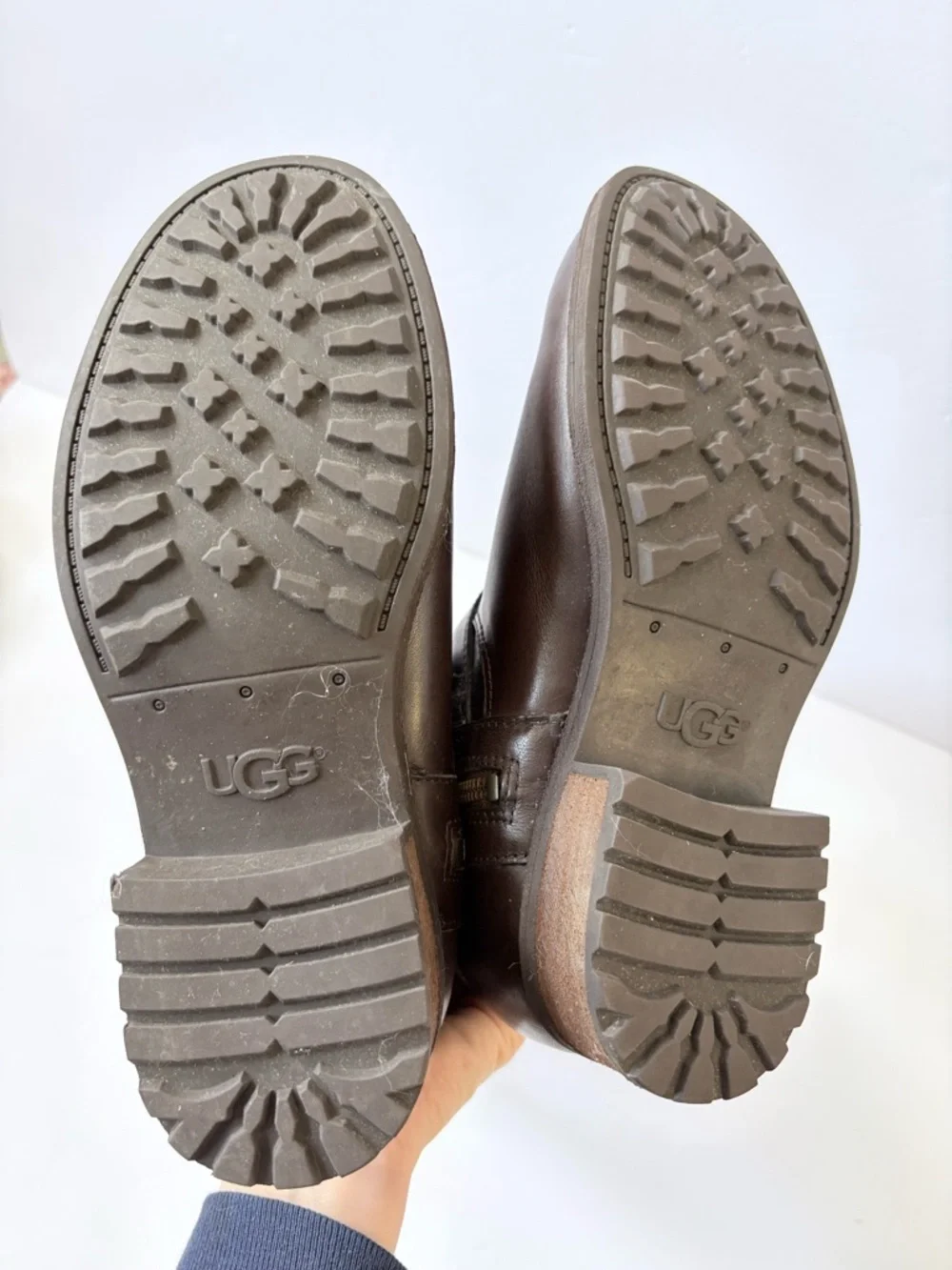 Ugg Chancery Tall Riding brown black Leather Boot Shearling Fur Lined Boot‎ 7.5